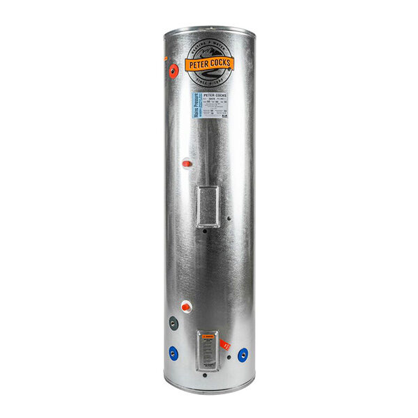 Peter Cocks Hot Water Cylinder Mains Pressure Stainless Steel Mid Coil Wetback 300L 3kW 560 × 2060mm
